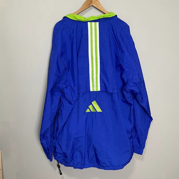 Adidas Full Zip Windbreaker Embroidered Logo Long Sleeve Blue Green XL - Picture 2 of 8